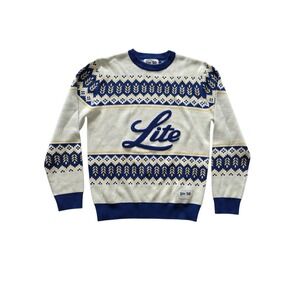 Miller Lite 50 Mens Knit Sweater M Beer Logo Fair Isle Holiday Christmas Retro